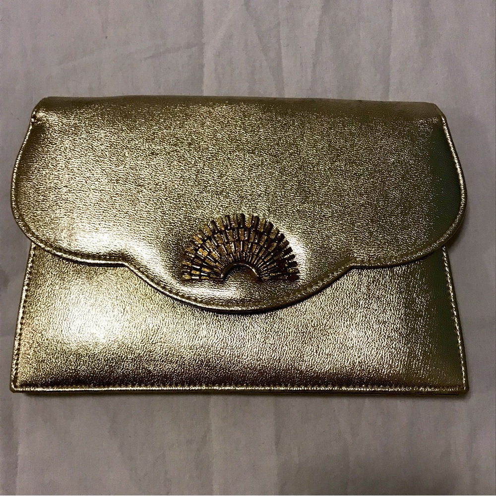 Vintage Gold Clutch Purse with Metal Detail